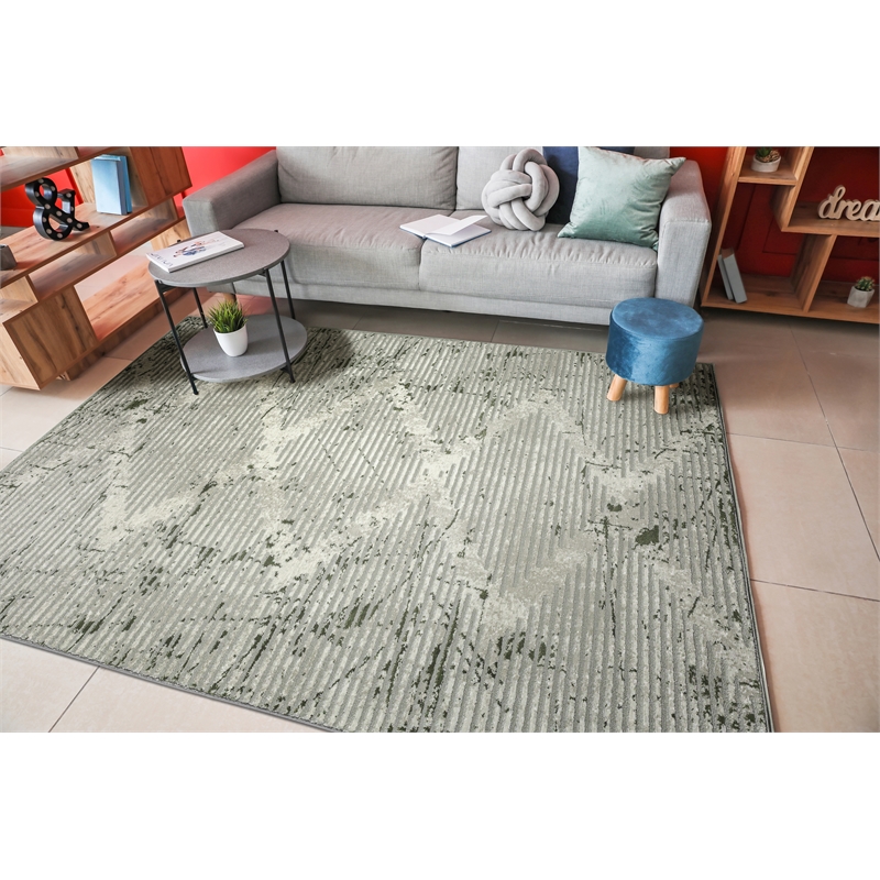 Davide 1230 Transitional Geometric Green Polypropylene Area Rug 5'3