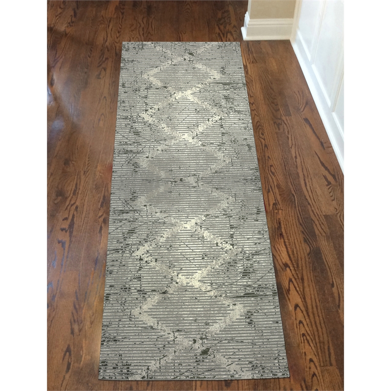 Davide 1230 Transitional Geometric Green Runner Polypropylene Area Rug 2'2