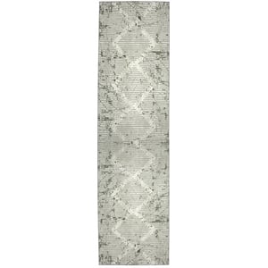 Davide 1230 Transitional Geometric Green Runner Polypropylene Area Rug 2'2&quot x 7'7&quot