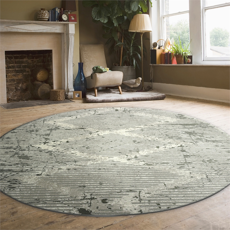 Davide 1230 Transitional Geometric Green Round Polypropylene Area Rug 5'3