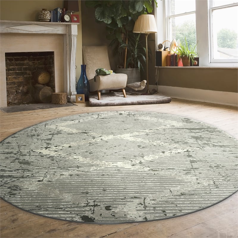 Davide 1230 Transitional Geometric Green Round Polypropylene Area Rug 7'10