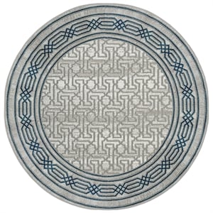 Davide 1231 Transitional Bordered Blue Round Polypropylene Area Rug 5'3&quot x 5'3&quot