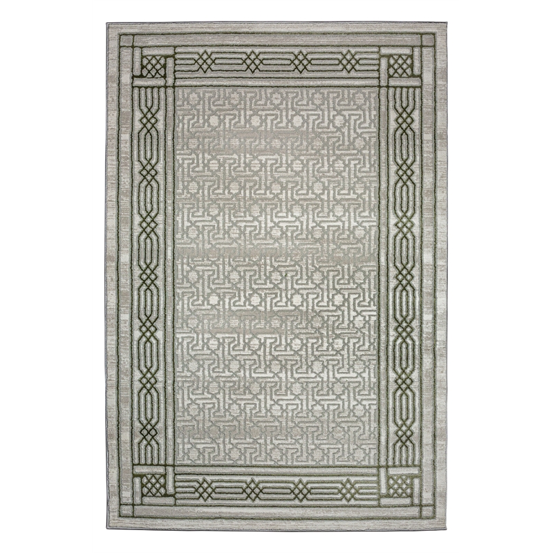 Davide 1231 Transitional Bordered Green Polypropylene Area Rug 7'10