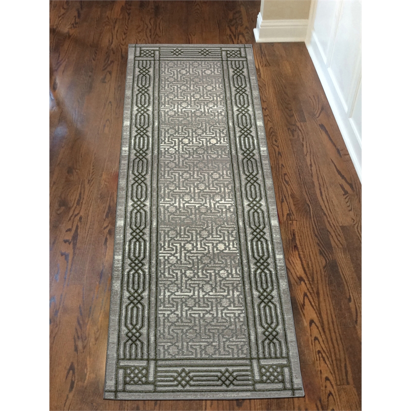 Davide 1231 Transitional Bordered Green Runner Polypropylene Area Rug 2'2