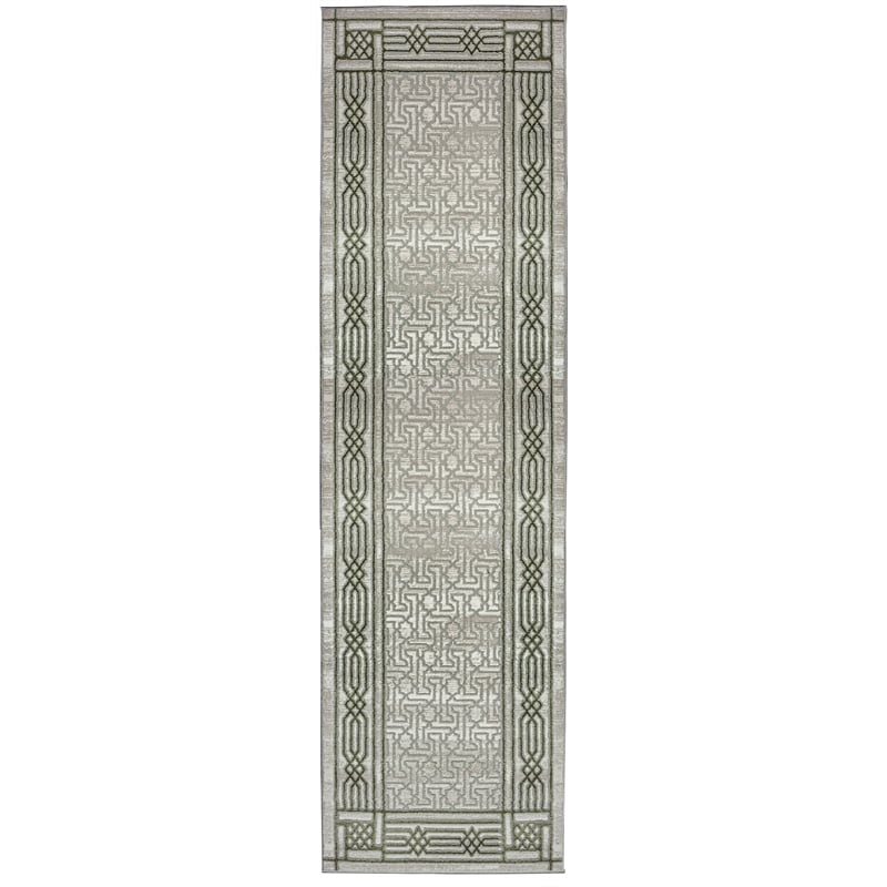 Davide 1231 Transitional Bordered Green Runner Polypropylene Area Rug 2'2