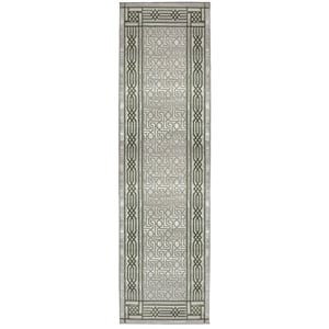 Davide 1231 Transitional Bordered Green Runner Polypropylene Area Rug 2'2&quot x 7'7&quot