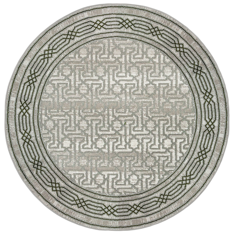 Davide 1231 Transitional Bordered Green Round Polypropylene Area Rug 5'3