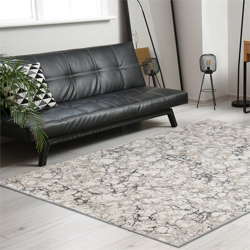 Livigno 1240 Transitional Marbled Grey Polypropylene Area Rug 5'3
