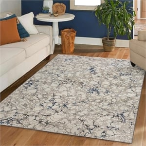 Livigno 1240 Transitional Marbled Blue Polypropylene Area Rug 3'3&quot x 4'11&quot