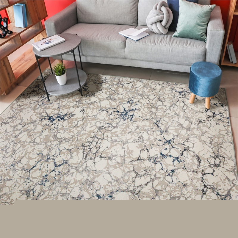 Livigno 1240 Transitional Marbled Blue Polypropylene Area Rug 5'3