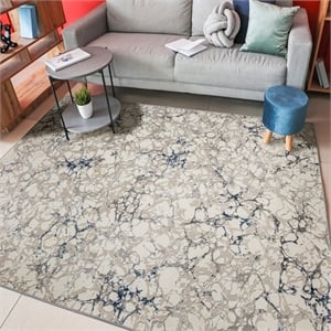 Livigno 1240 Transitional Marbled Blue Polypropylene Area Rug 5'3&quot x 7'3&quot