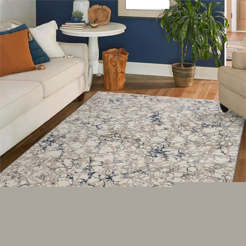 Livigno 1240 Transitional Marbled Blue Polypropylene Area Rug 5'3