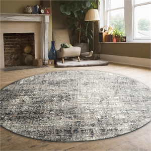 Livigno 1241 Transitional Striated Gray Round Polypropylene Area Rug 5'3&quot x 5'3&quot