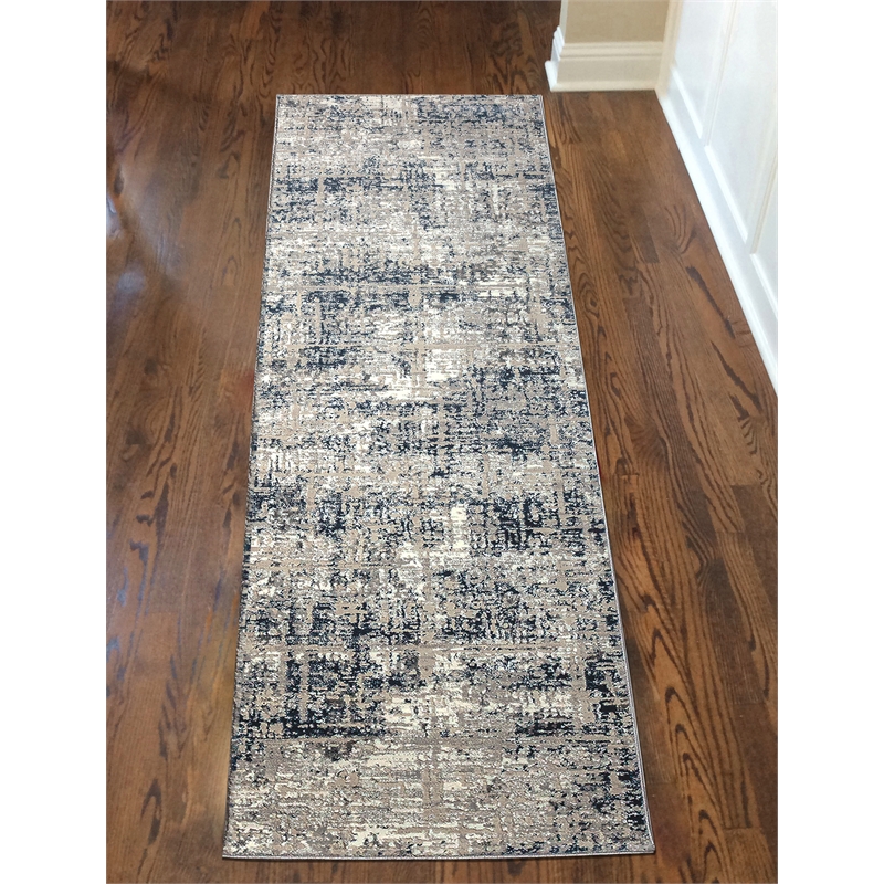 Livigno 1241 Transitional Striated Blue Runner Polypropylene Area Rug 2'2