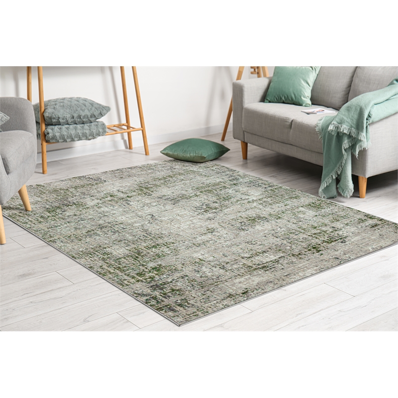 Livigno 1241 Transitional Striated Green Polypropylene Area Rug 5'3