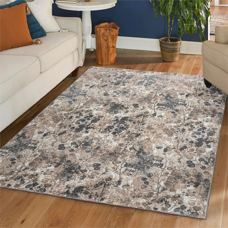 Livigno 1242 Transitional Floral Grey Polypropylene Area Rug 5'3
