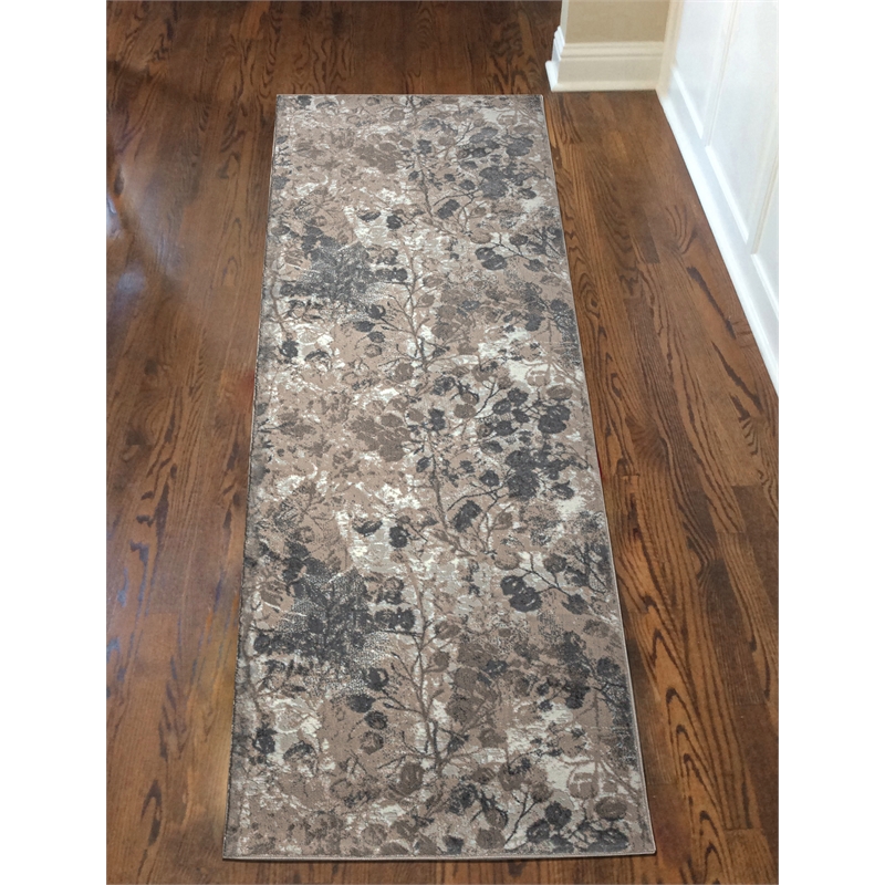 Livigno 1242 Transitional Floral Grey Runner Polypropylene Area Rug 2'2