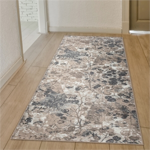 Livigno 1242 Transitional Floral Grey Runner Polypropylene Area Rug 2'2&quot x 7'7&quot