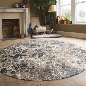 Livigno 1242 Transitional Floral Gray Round Polypropylene Area Rug 5'3&quot x 5'3&quot