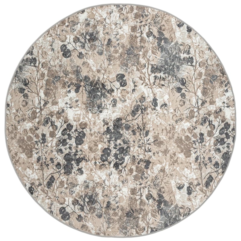 Livigno 1242 Transitional Floral Grey Round Polypropylene Area Rug 7'10