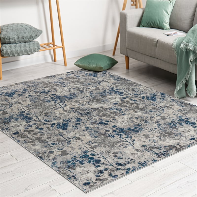 Livigno 1242 Transitional Floral Blue Polypropylene Area Rug 3'3