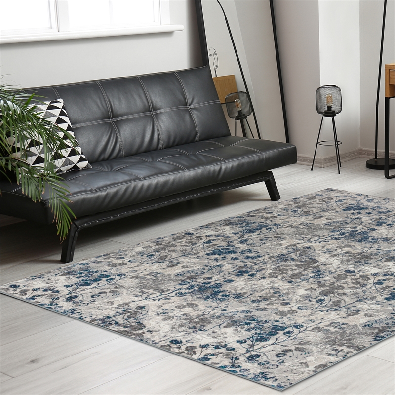 Livigno 1242 Transitional Floral Blue Polypropylene Area Rug 7'10