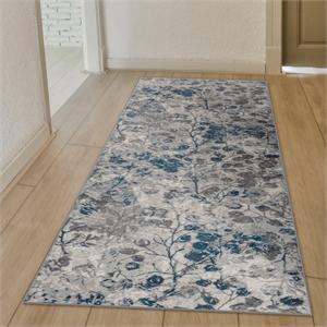 Livigno 1242 Transitional Floral Blue Runner Polypropylene Area Rug 2'2&quot x 7'7&quot