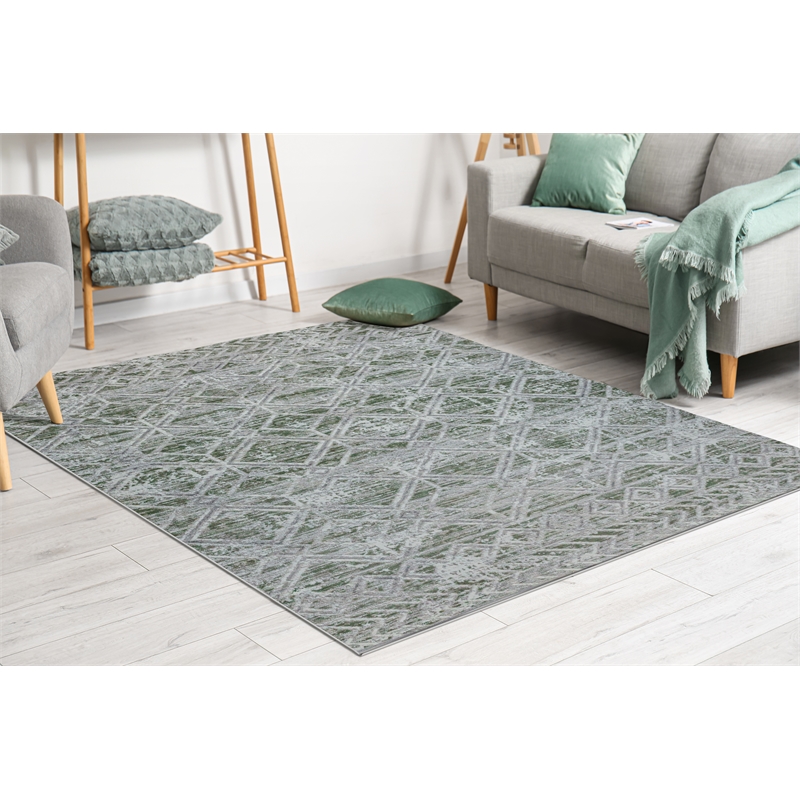 Livigno 1243 Transitional Geometric Green 8x10 Area Rug