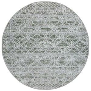 Livigno 1243 Transitional Geometric Green Round Polypropylene Area Rug 7'10&quot x 7'10&quot