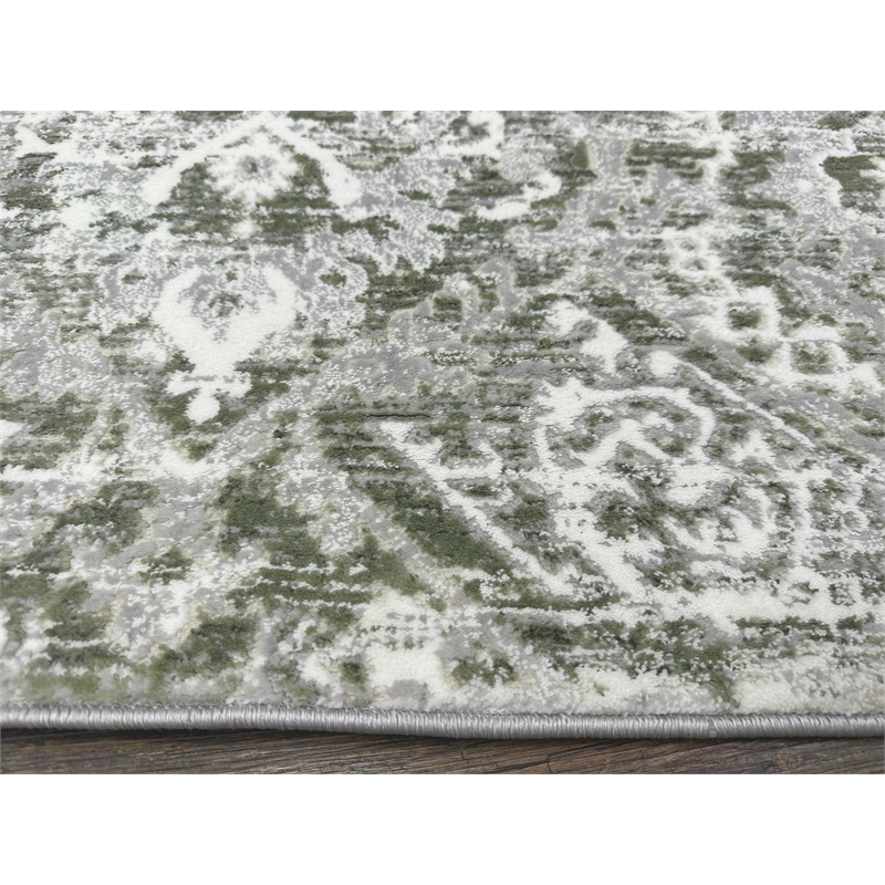Livigno 1244 Transitional Abstract Green Runner Polypropylene Area Rug