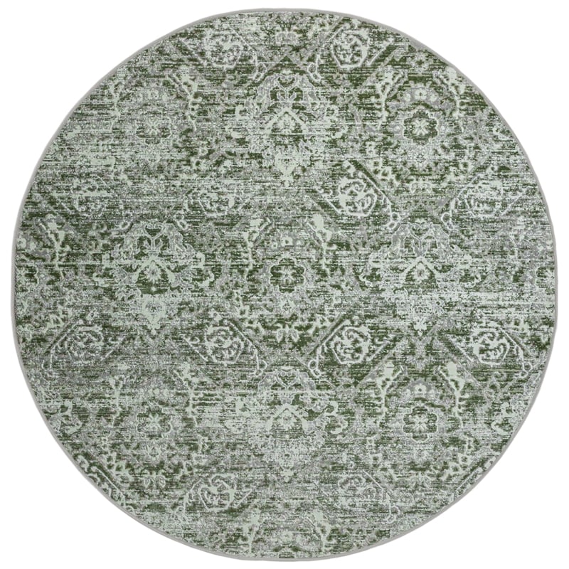 Livigno 1244 Transitional Abstract Green Round Polypropylene Area Rug 5'3