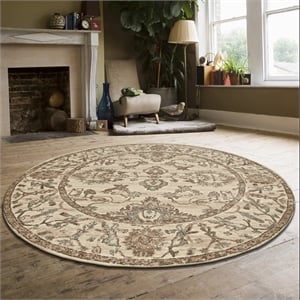 Radici USA Colosseo Traditional Distressed Floral Bone White 5'3&quot Round Polypropylene Area Rug
