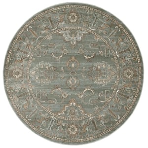 Radici USA Colosseo Traditional Distressed Floral Green 5'3&quot Round Polypropylene Area Rug