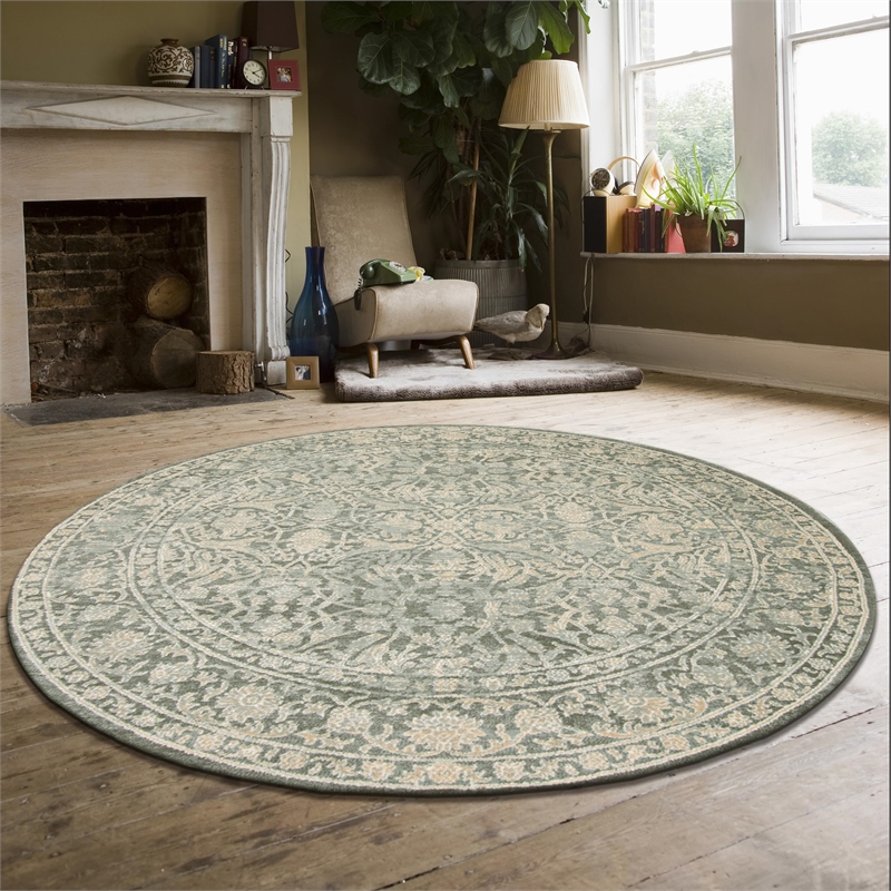 Radici USA Colosseo Traditional Distressed Green Round Polypropylene Area Rug 5ft 3in