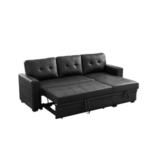 infini reversible faux leather pocket sleeper sofa in black