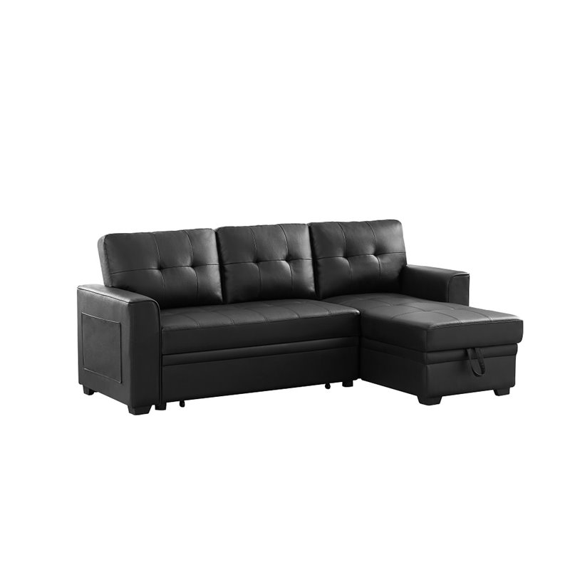 Infini Reversible Faux Leather Pocket Sleeper Sofa in Black