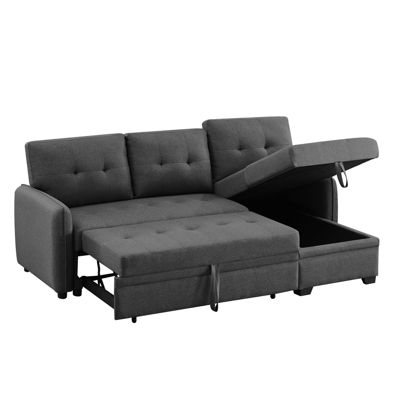 Infini Reversible Fabric Sleeper Sofa & Storage Chaise Set in Dark Gray