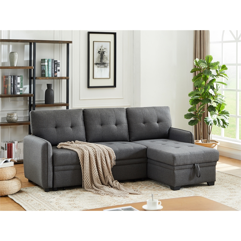 Infini Reversible Fabric Sleeper Sofa & Storage Chaise Set in Dark Gray