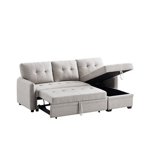 infini reversible fabric sleeper sofa & storage chaise set in light gray