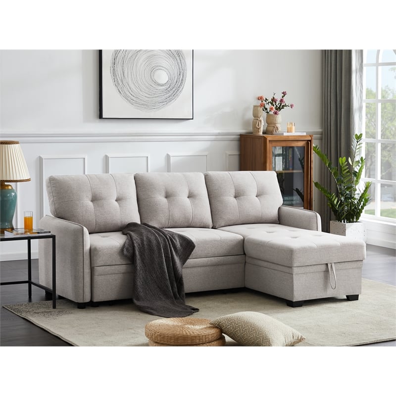 Infini Reversible Fabric Sleeper Sofa & Storage Chaise Set in Light Gray
