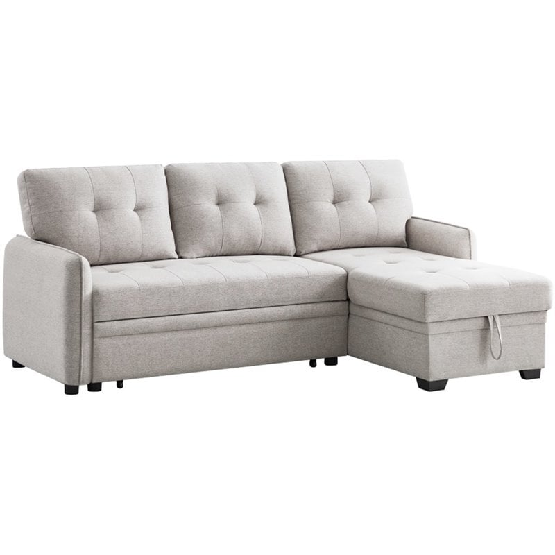 Infini Reversible Fabric Sleeper Sofa & Storage Chaise Set in Light Gray