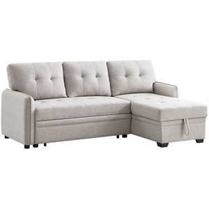 infini reversible faux leather sleeper sofa & storage chaise set in light gray