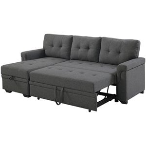 Infini Reversible Fabric Sleeper Storage Sectional in Dark Gray
