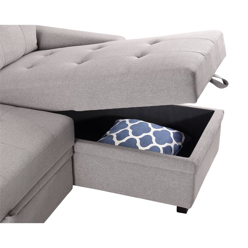 Infini Reversible Fabric Sleeper Storage Sectional in Light Gray