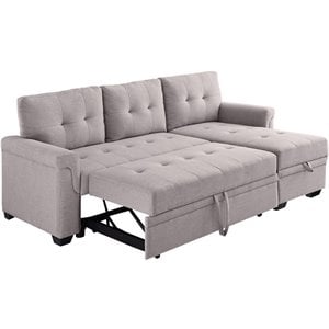Infini Reversible Fabric Sleeper Storage Sectional in Light Gray