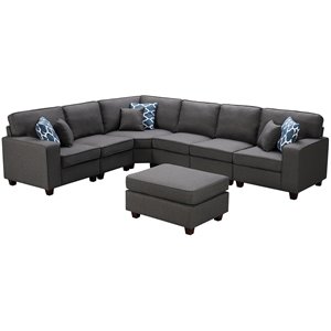 Infini 124&quot W Reversible Modular Fabric Sectional Set with Ottoman in Dark Gray