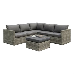 Infini Wicker 4 Piece Patio Sectional Sofa Set in Natural Gray