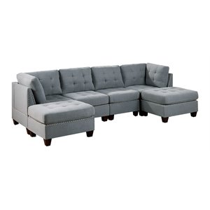 Infini Furnishings 6-piece 116&quotx58&quot Fabric Modular Sectional in Gray