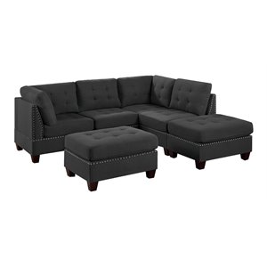 Infini Furnishings 6-piece 90&quotx84&quot Fabric Modular Sectional in Black