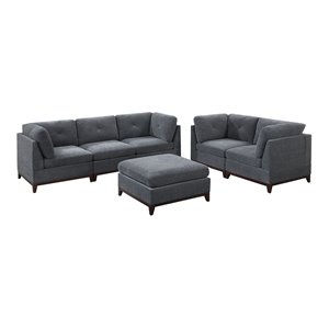 Infini Furnishings 6-piece 104&quotx37&quot Chenille Modular Sofa Set in Ash Gray